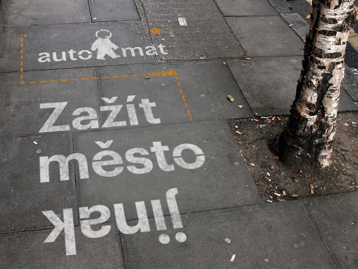 reklamní šablona na chodník pro občanské sdružení Auto*Mat