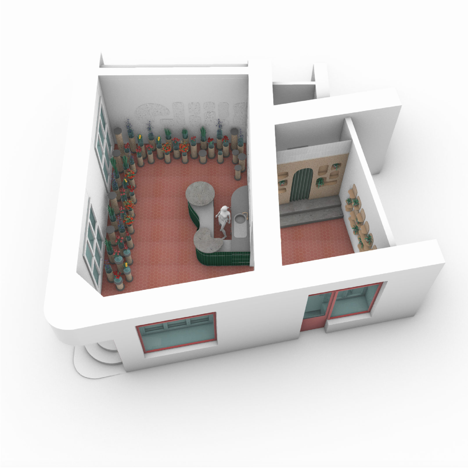 Pohled na půdorys navrhovaného květinářství