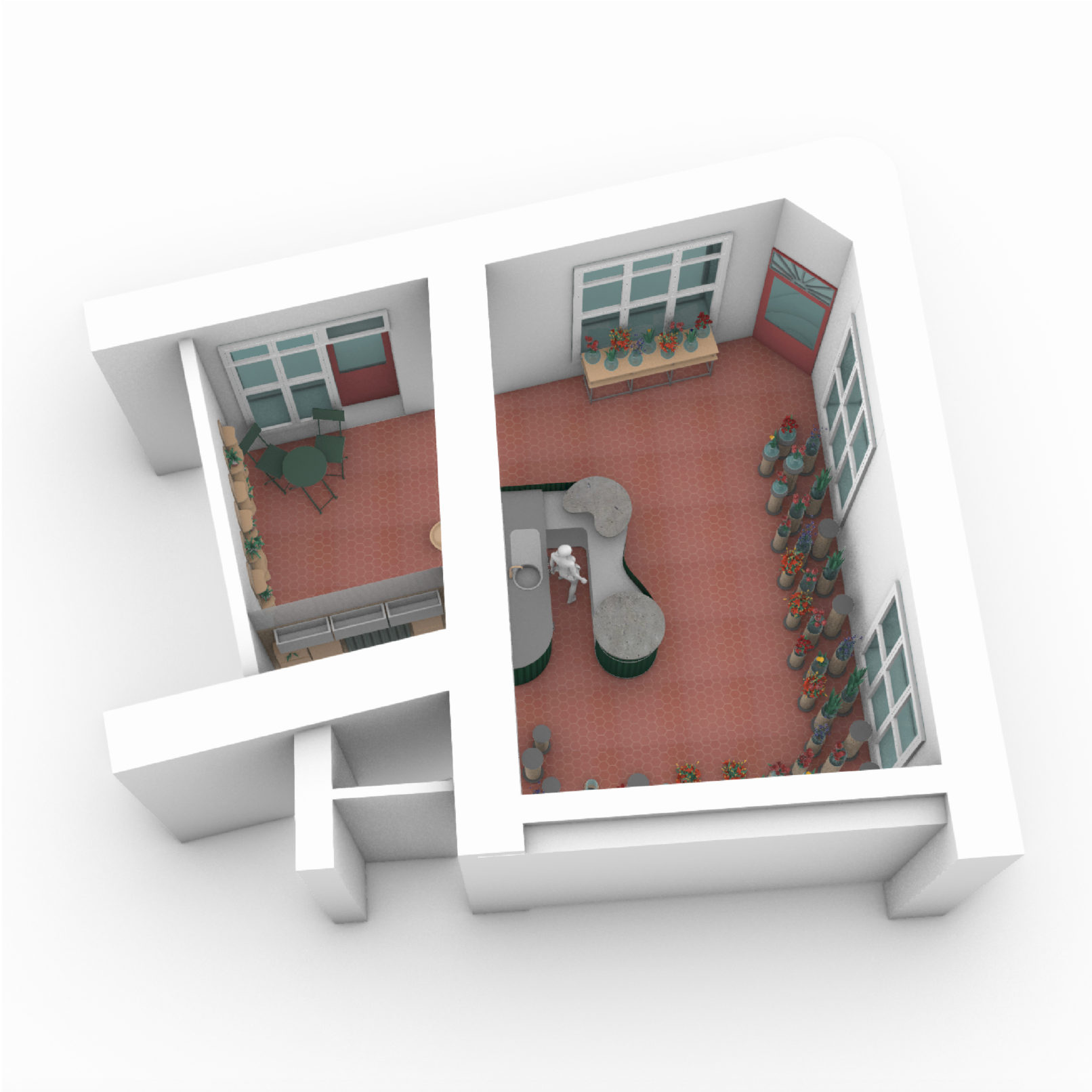 Prodejna s řezanými květinami a prodejem pokojovek.